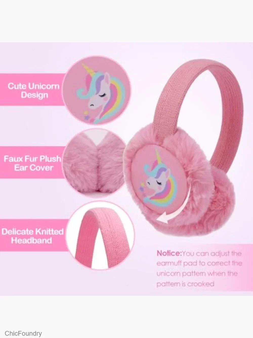 Kids Knit Unicorn Earmuffs and Gloves Set Plush Winter Ear Warmers Mittens